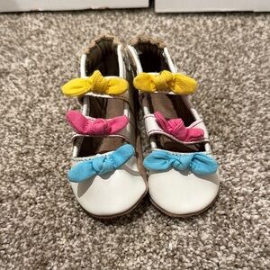 Robeez White Mary Jane Shoes with Yellow, Pink and Blue Bows